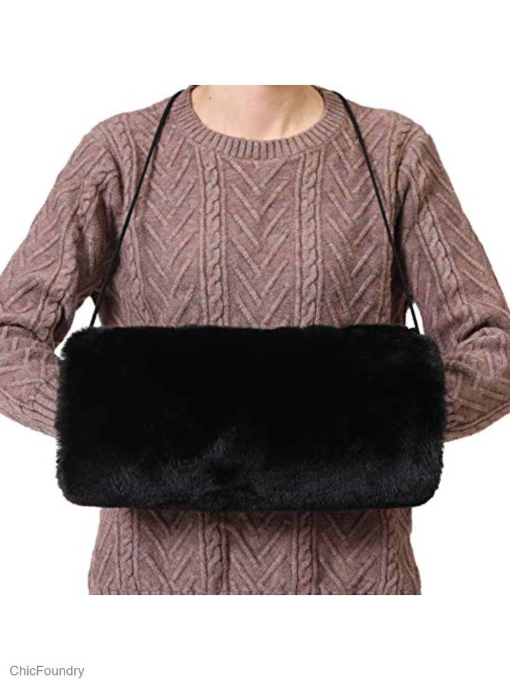 Faux Fur Hand Muff Warmer with PU Leather Strap Pocket